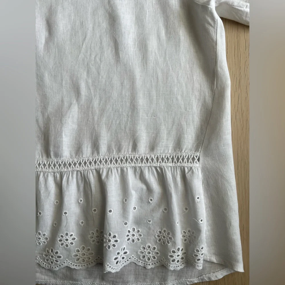 Terzo Millennio Italian Linen Blouse 100% Linen White Eyelet Hem L - Picture 9 of 10